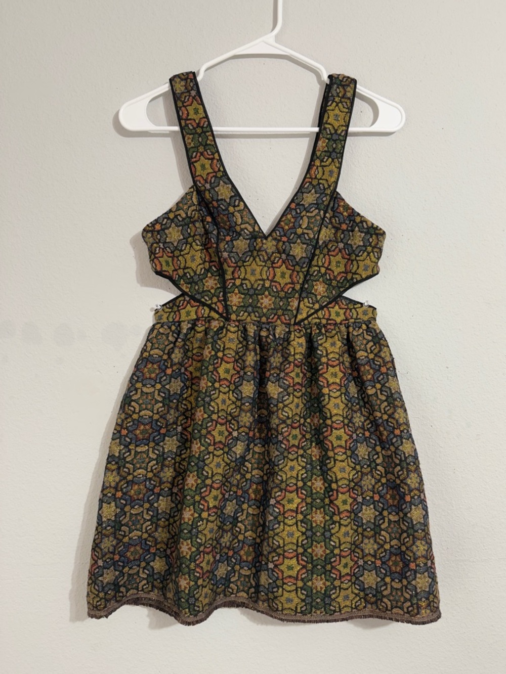 V-Neck Floral Jacquard Mini Dress in Multicolor